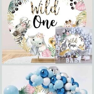 Wild One Round Backdrop Jungle Safari Animals 1st Birthday Photo Background